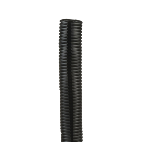 Tubo corrugado abierto para protección de cables, 1.25 in (31.8 mm) de diámetro, 15.2 m de largo, color negro