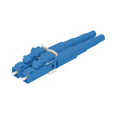 Conector de fibra óptica LC dúplex Opticam, monomodo 9/125 OS2, pre-pulido, color azul