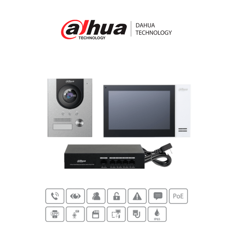 Kit de Videoportero IP con Frente de Calle Metalico, Monitor y Switch PoE, Monitor de 7 Pulgadas Touch, Ranura SD, Frente de Cal
