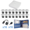 Sistema TURBO HD720p, Incluye DVR 16ch, 16 cámaras eyeball (interior - exterior 2.8mm), Transceptores, Conectores, Fuente de