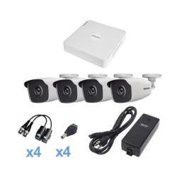 Sistema TURBO HD720p, Incluye DVR 4ch, 4 cámaras balas color blanco (interior - exterior 3.6mm), Transceptores, Conectores /