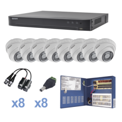Sistema TurboHD 1080p, DVR 8 canales, 8 cámaras eyeball (exterior 2.8 mm), transceptores, conectores, fuente de poder profesiona