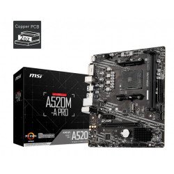 Motherboard MSI A520M-A PRO, Socket AM4, MicroATX, Soporta Procesadores Ryzen 5000 y 3000 y 4000G series