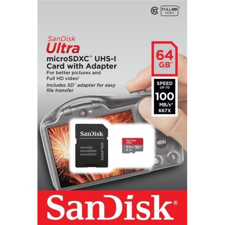 Memoria SanDisk 64GB micro SDXC ultra 100Mb/s clase 10 con adaptador