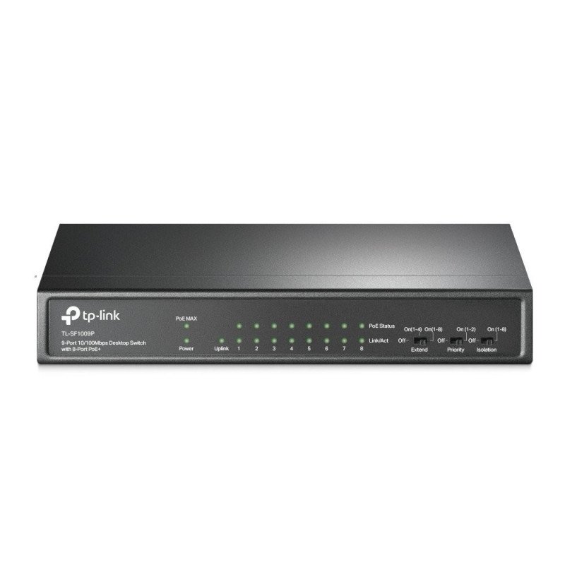 Switch TP-Link TL-SF1009P - Negro, 8 puertos 10/100 Mbps POE + 1 puerto 10/100Mbps, No administrable 10/100Mbps POE