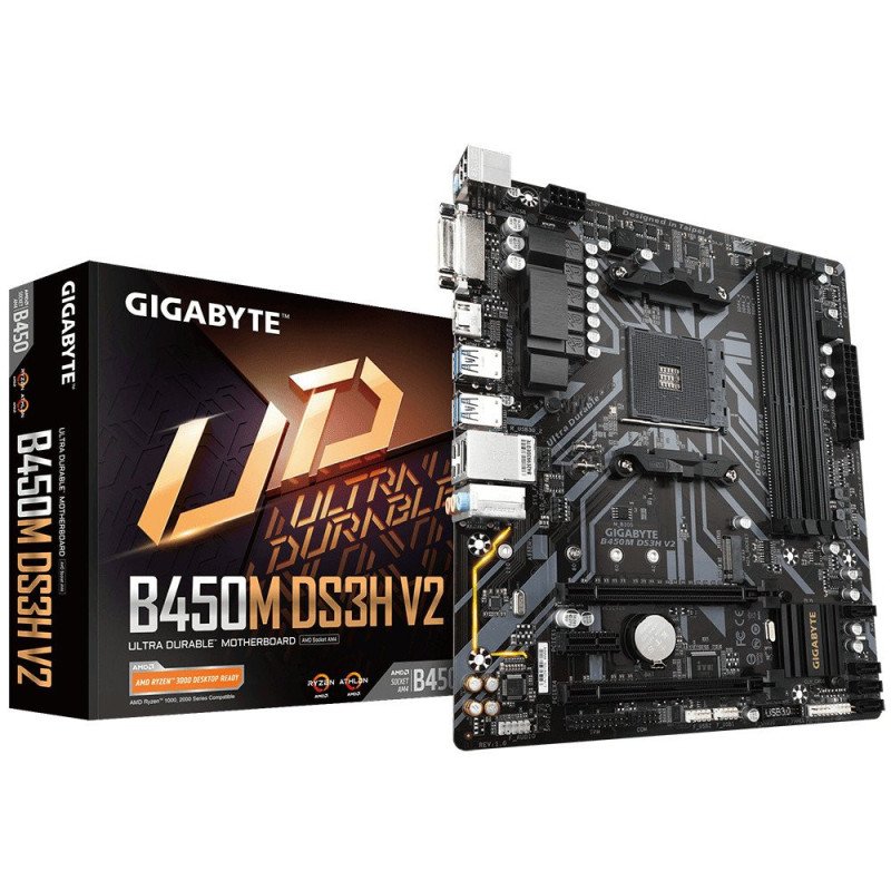 Tarjeta madre Gigabyte B450 AMD S-AM4 2a gen, 4XDDR4 2933, DVI, HDMI, 4XUSB 3.1, m.2, micro ATX, gama media Tarjeta madre Gigabyte B450 AMD S-AM4 2a gen, 4XDDR4 2933, DVI, HDMI, 4XUSB 3.1, m.2, micro ATX, gama media