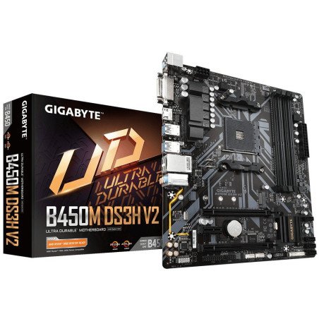 Tarjeta madre Gigabyte B450 AMD S-AM4 2a gen, 4XDDR4 2933, DVI, HDMI, 4XUSB 3.1, m.2, micro ATX, gama media