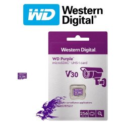 Memoria WD 256GB micro SDXC purple SC QD101 videovigilancia 24/7, clase 10 U1, lect 50mb/s, esc 40mb/s