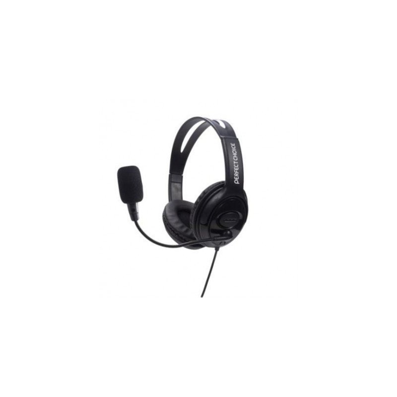 Diadema con micrófono PC-111009 Perfect Choice - audífonos con altura ajustable y orejeras acolchadas