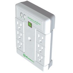 Supresor de pared SS-2000 USB, 2000 joules, 6 contactos giratorios, 1 LED, 2 puertos USB 2.4 ah