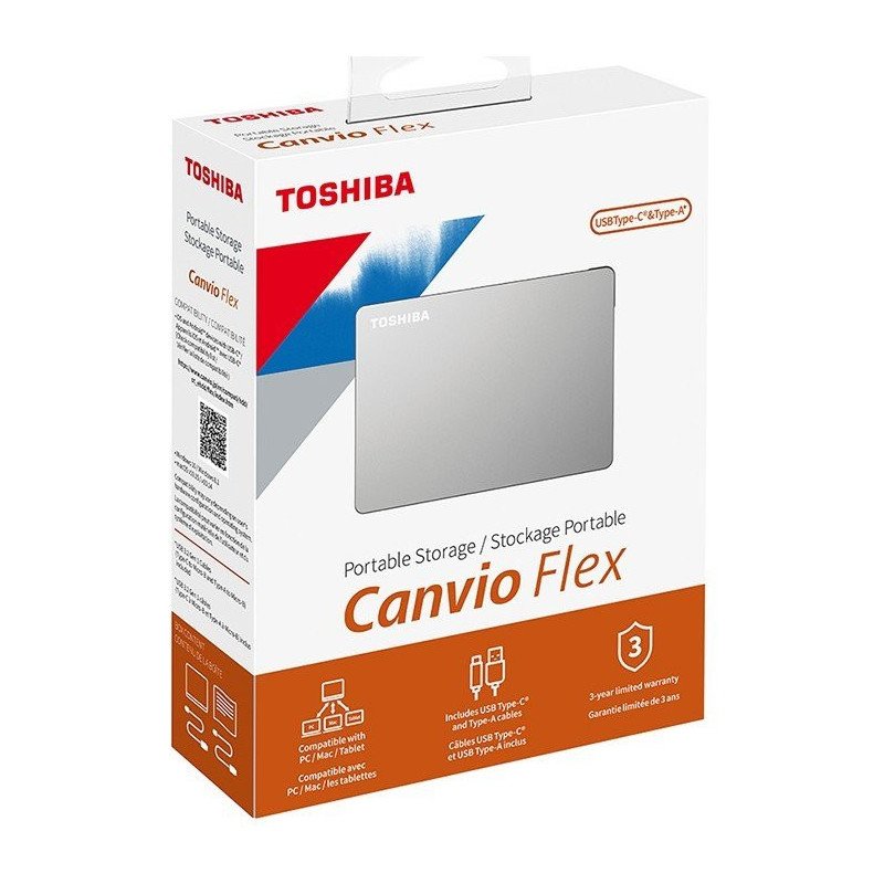 Disco duro externo Toshiba Canvio Flex, 4TB, USB 3.1, plata, para Mac o PC.