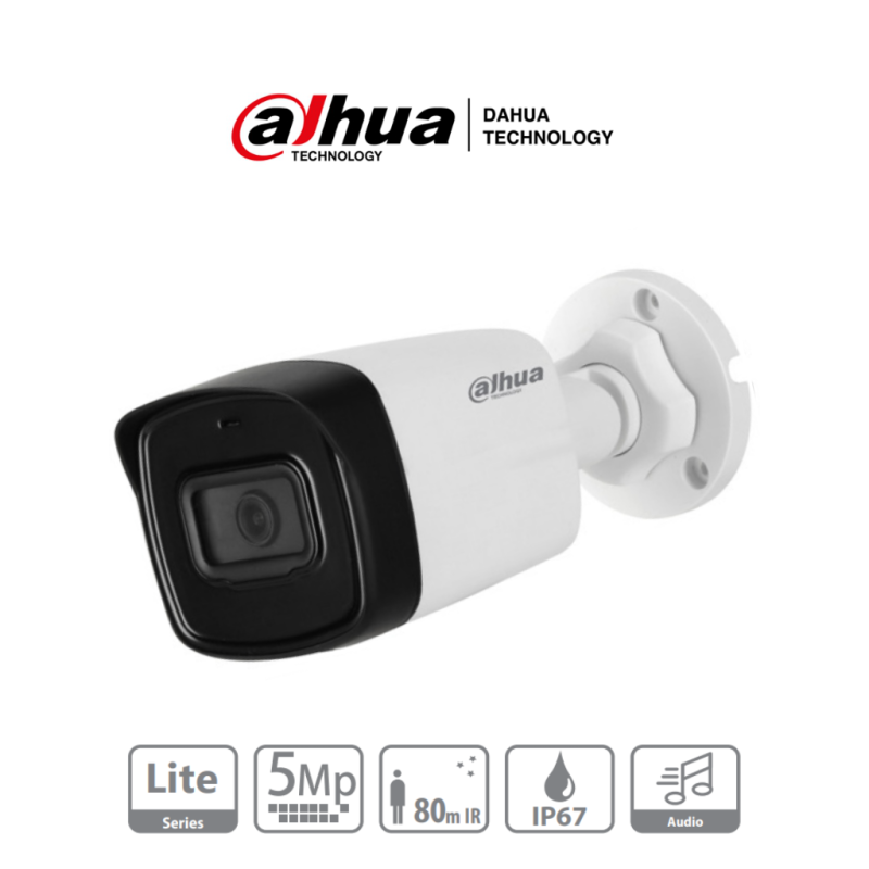 Cámara bullet de 5 megapixeles, micrófono integrado, lente de 2.8mm, IR de 80 m, IP67, Starlight, CVI