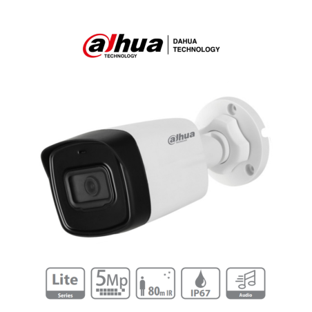 Cámara bullet de 5 megapixeles, micrófono integrado, lente de 2.8mm, IR de 80 m, IP67, Starlight, CVI