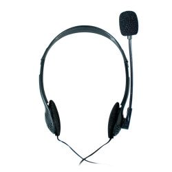 Diadema alámbrica Ghia con micrófono, básica para PC, color negro, 2 conectores 3.5 mm, con control de volumen