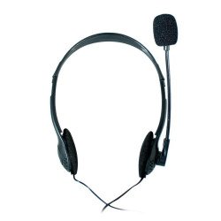 Diadema alámbrica Ghia con micrófono, básica para PC, color negro, 2 conectores 3.5 mm, con control de volumen