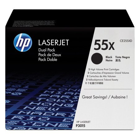 Tóner HP negro 55X para LaserJet P3015 alto rendimiento dual pack- 2 x 12,500 páginas