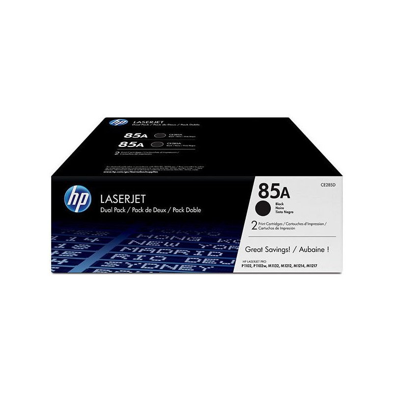 Paquete de 2 cartuchos originales HP de tóner negro, modelo 85A LaserJet Paquete de 2 cartuchos originales HP de tóner negro, modelo 85A LaserJet