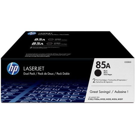 Paquete de 2 cartuchos originales HP de tóner negro, modelo 85A LaserJet