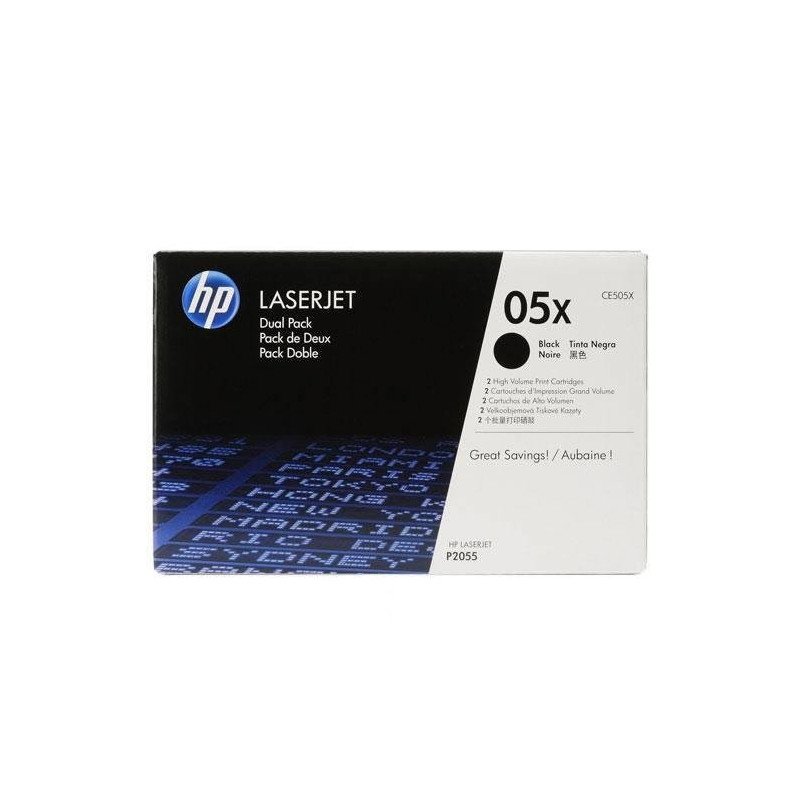 Tóner negro alto rendimiento 2 piezas CE505X Dual Pack HP LaserJet CE505X Dual