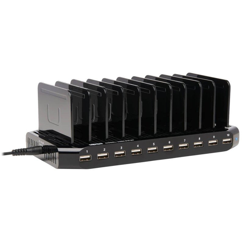 Estación de Carga USB Tripp Lite con 10 Puertos con Almacenamiento Ajustable - Salida del Cargador USB 12V 8A (96W)