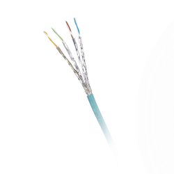 Bobina de cable blindado S/FTP, cat6a, uso industrial, multifilar (flexible), color azul cerceta, bobina de 500m
