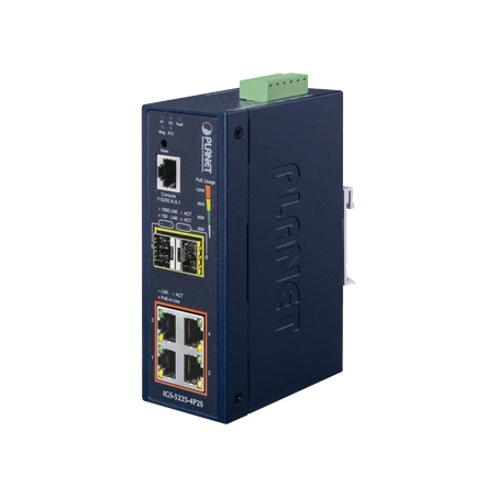 Switch administrable industrial l2+ de 4 puertos 10, 100, 1000t c, PoE 802.3at + 2 puertos SFP 100, 1000x