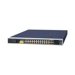 Industrial l3 24 puertos 10, 100, 1000t 802.3at PoE + 4 puertos compartidos 100, 1000x SFP managed ethernet switch (-40 ~ 75 gra