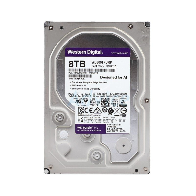 Disco duro Western Digital WD8001PURP Purple pro 8 TB 3.5 pulgadas - SATA 6 GBPS, 256 MB caché. 7200 rpm. Disco duro Western Digital WD8001PURP Purple pro 8 TB 3.5 pulgadas - SATA 6 GBPS, 256 MB caché. 7200 rpm.