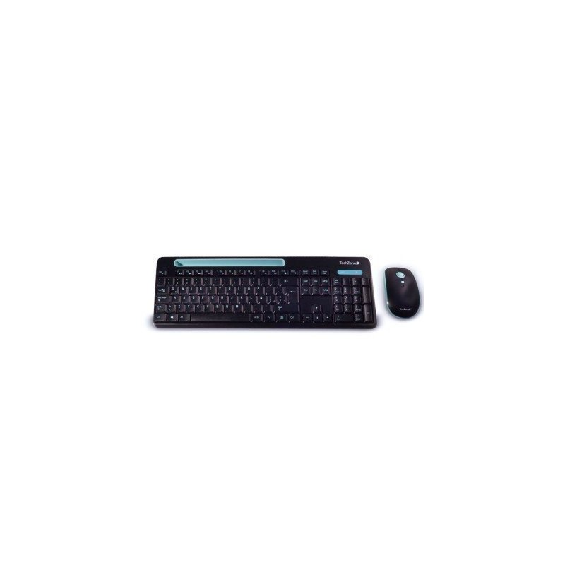 Kit de Teclado y Mouse Inalámbrico TECHZONE TZ20COMB02-INA - 105 teclas, Negro, Azul, 1600 DPI
