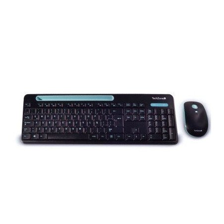 Kit de Teclado y Mouse Inalámbrico TECHZONE TZ20COMB02-INA - 105 teclas, Negro, Azul, 1600 DPI