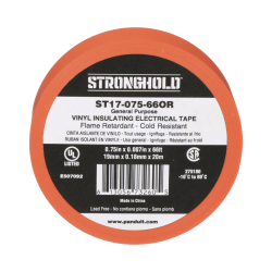 Cinta eléctrica para aislar, de PVC, uso general, grosor de 0.18mm (7 mil), ancho de 19mm, y 20.12m de largo, color naranja