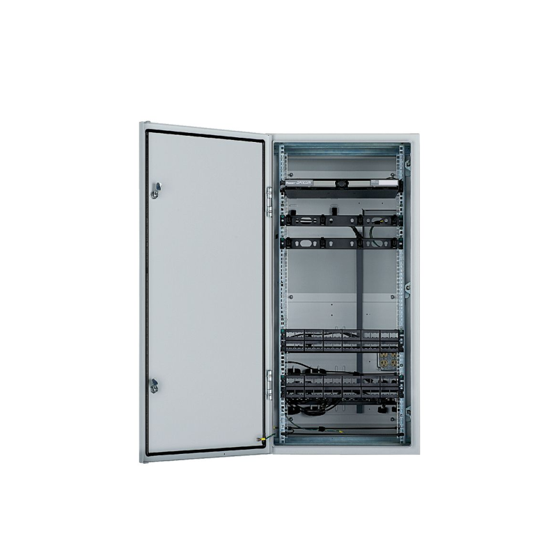 Gabinete industrial preconfigurado de montaje en pared, fabricado en acero bajo en carbono, protección NEMA 4/12 IP66, de 26 ur,