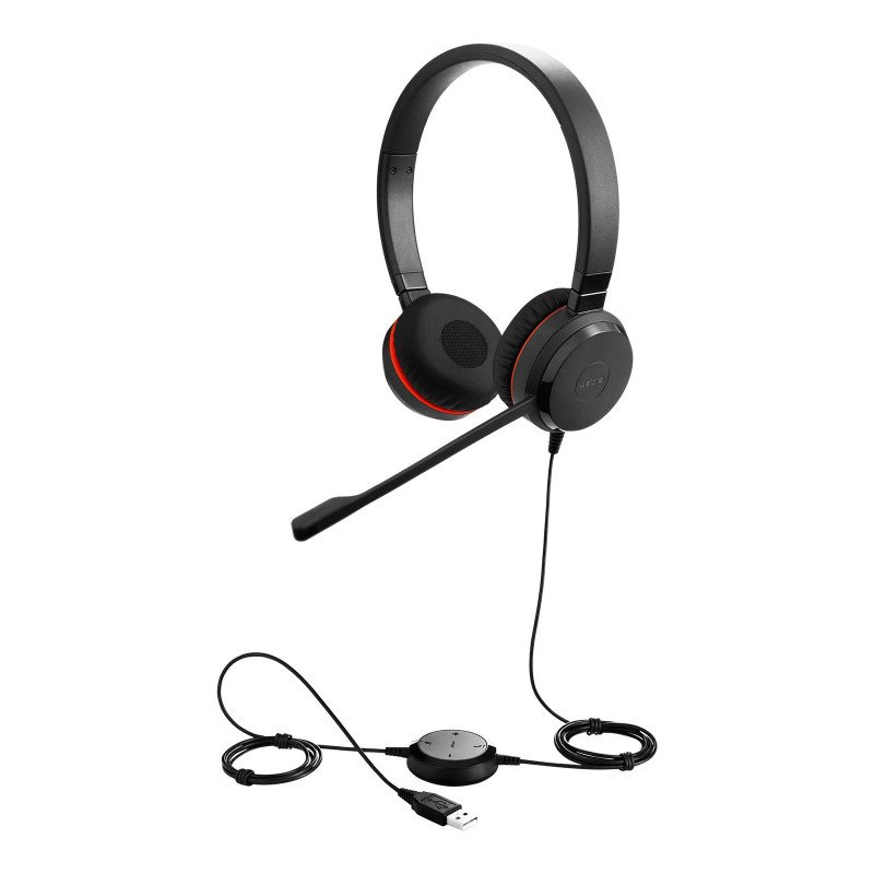 Jabra Evolve 30 Duo con conexión USB / 3.5 mm, micrófono con cancelación de ruido, cable con botones e indicadores LED