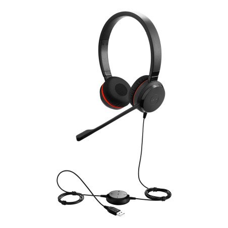 Jabra Evolve 30 Duo con conexión USB / 3.5 mm, micrófono con cancelación de ruido, cable con botones e indicadores LED