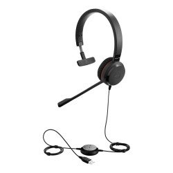 Jabra Evolve 30 Mono, USB/3.5 mm, micrófono cancelación de ruido, cable con botones e indicadores LED, Certificación Microsoft