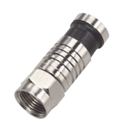 Conector f macho de compresión para cable RG-6, cuerpo de bronce niquelado.
