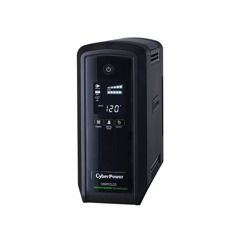 No break, UPS con regulador Cyberpower LCD inteligente onda senoidal pura PFC torre 1000 va 600 watts 3 años de garantía en pila