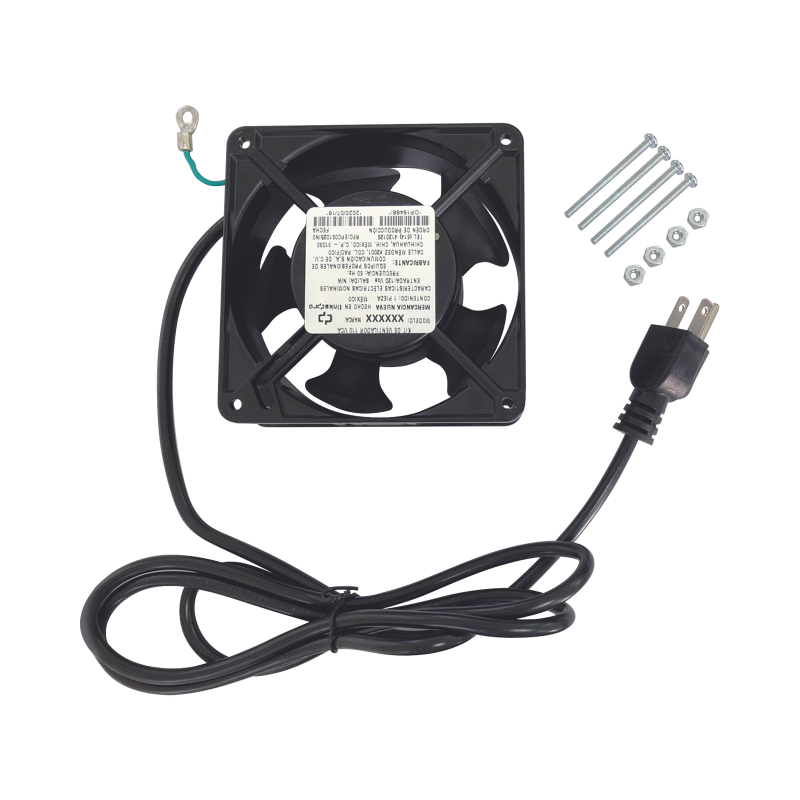 Ventilador 110 vca de 12 x 12 cm con cable y clavija.