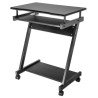 Escritorio compacto, repisa para computadora de torre, bandeja deslizable, cuatro ruedas, negro