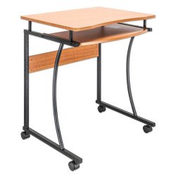 Escritorio compacto, bandeja deslizable, cuatro ruedas, café claro