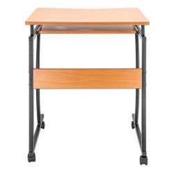 Escritorio compacto, bandeja deslizable, cuatro ruedas, café claro