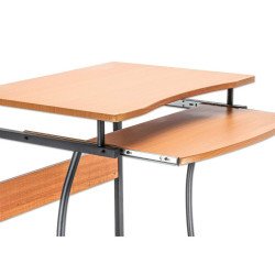 Escritorio compacto, bandeja deslizable, cuatro ruedas, café claro