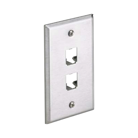 Placa de pared vertical, de acero inoxidable, salida para 2 puertos mini-com