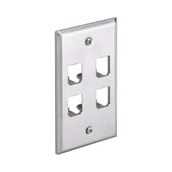 Placa de pared vertical, de acero inoxidable, salida para 4 puertos mini-com