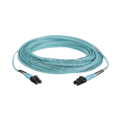 Jumper de fibra óptica multimodo 50/125 OM3, LC-LC dúplex, OFNR (riser), color aqua, 15 metros