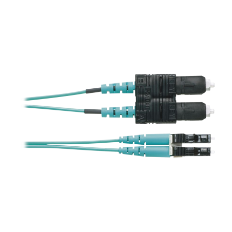 Jumper de fibra óptica multimodo 50/125 OM3, LC-SC dúplex, OFNR (riser), color aqua, 3 metros