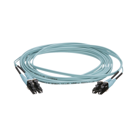Jumper de fibra óptica multimodo 50/125 OM4, LC-LC dúplex, OFNR (riser), color aqua, 9 metros