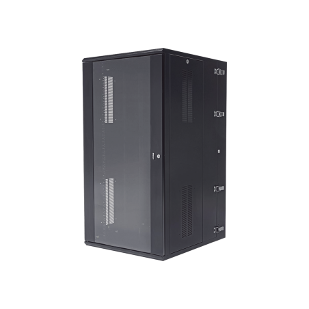 Gabinete Panzone de montaje en pared, de 19in, puerta con ventana de seguridad, 26 ur, 762mm de profundidad, color negro