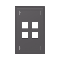 Placa de pared vertical, salida para 4 puertos keystone, con espacios para etiquetas, color negro