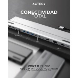 Docking station USB c 14 en 1 port x DH690 Acteck AC-932950 - USB c, Windows, MacOS, Linux, blanco